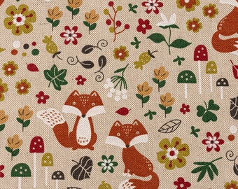 ca様 Dekostoff Kinderstoff Leinenlook Autumn Woodland Fox Herbst