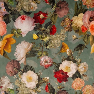 Fluwelen stof decoratieve stof fluweel digitale print vintage rozen bloemen mint 1,40 m