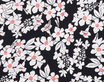 Viscose fabric Radiance for clothing flowers black white 1.4 m width