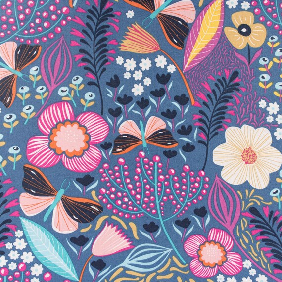 Tischdeckenstoff Meterware BW beschichtet Blumen blau bunt 1,55m