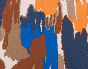 Sweat fabric by the meter Soft Sweat ABSTRACT beige blue orange 1.5 m width