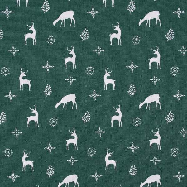 Cotton fabric poplin Christmas deer deer dark green white 1.45 m