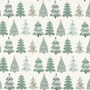 Decorative fabric cotton Merry Christmas Christmas trees ecru green 1.40 m