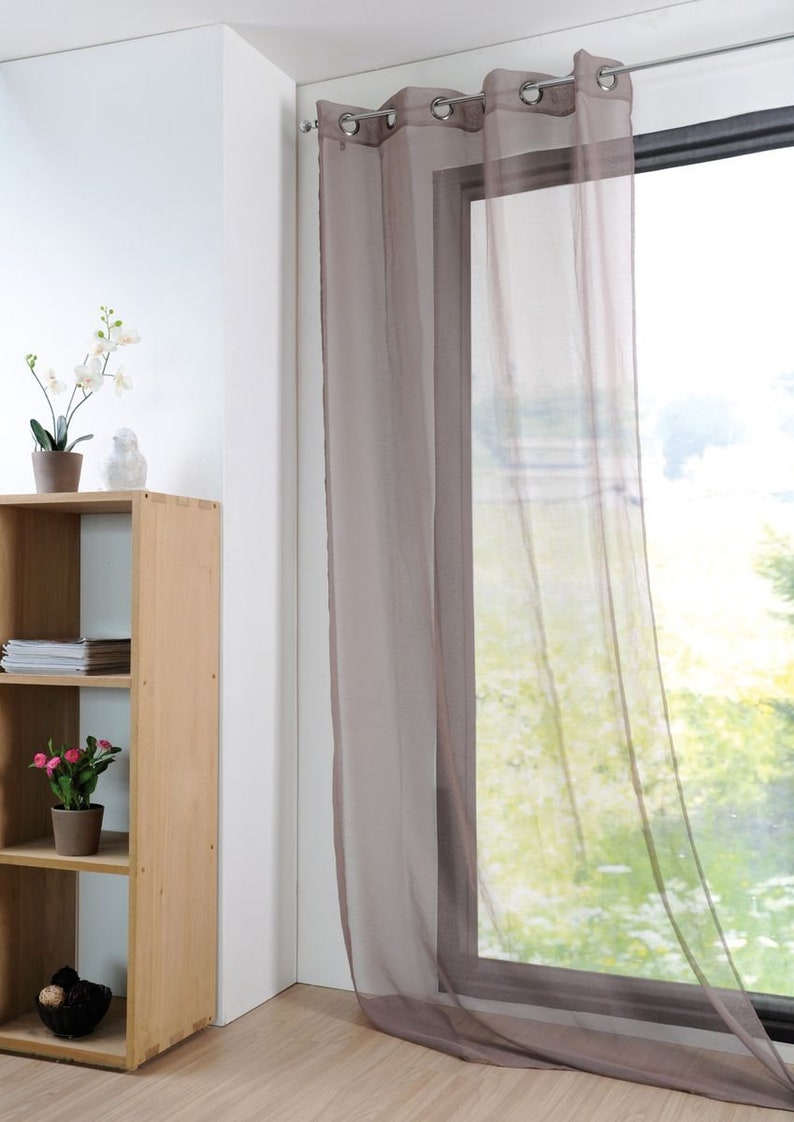 Finished curtain \u00d6sengardine monochromatic voile structure Brown 135 x 260 cm