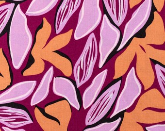 Viscose fabric Radiance for clothing leaves purple orange 1.4 m width