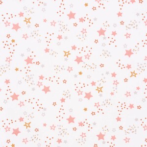 Cotton fabric Organic Bio LYRA stars white pink light grey gold 1.5 m