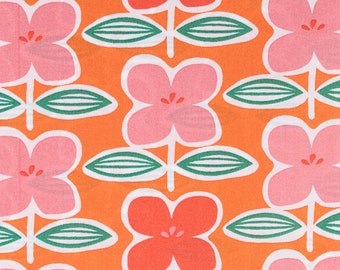 Cotton fabric poplin Nina retro flowers orange pink green 1.42 m wide
