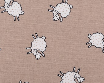 Flanell Stoff aus Baumwolle Schafe beige weiß 1,45m Breite