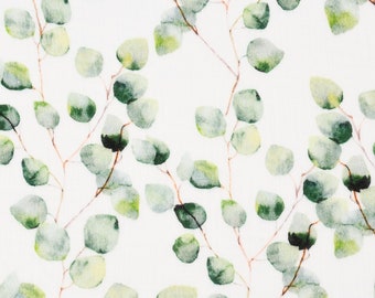Double Gauze Digitaldruck Eukalyptus Blätter weiß grün braun 1,35m
