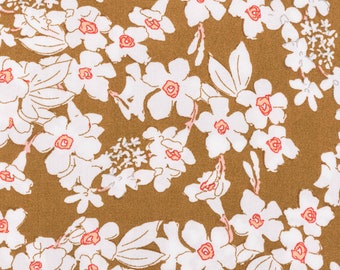 Viscose fabric Radiance for clothing flowers light brown white 1.4 m width