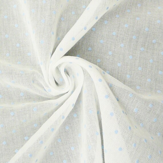 Curtain Fabric Stores Linen Structure White With Dots Blue Etsy