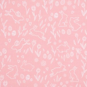 Cotton fabric Organic Bio Allover Easter bunnies flowers pink white 1.50 m