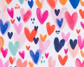 Jersey fabric cotton jersey digital print HEARTS hearts white colorful 1.4 m Br