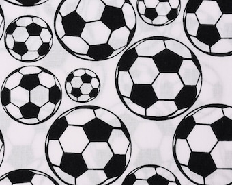 Cotton fabric football various sizes white black 1.6 m width