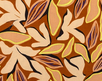 Viscose fabric Radiance for clothing leaves brown beige 1.4 m width