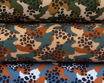 Sweatstoff Bio Soft Sweat Dünn Camouflage Leo Camel Braun