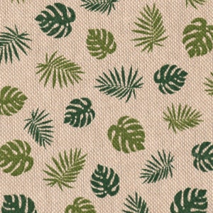 Dekostoff Leinenlook Jungle Leafe Monstera Blätter  natur grün 1,40m