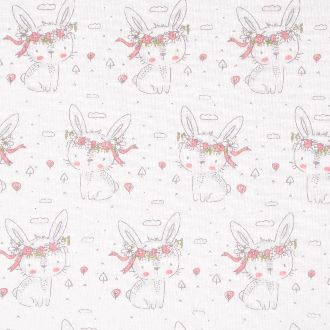 Cotton Fabric Chic Bunny With Flower Wreath White Rose 1.40 M Wide - Etsy