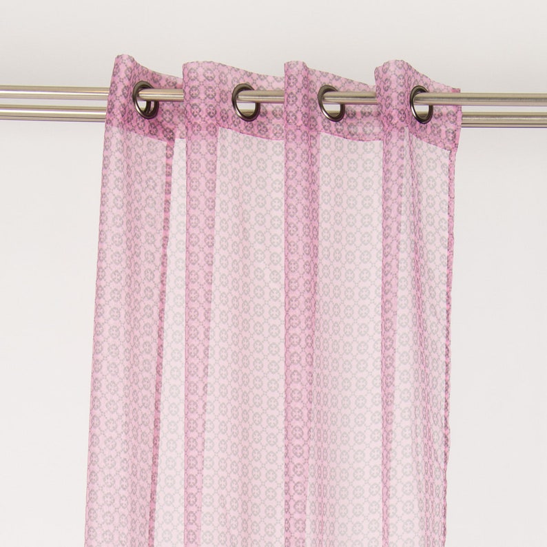 Finished curtain \u00d6sengardine Voile Pink Grey pattern 135 x 260 cm