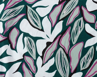 Viscose fabric Radiance for clothing leaves mint green purple 1.4 m width