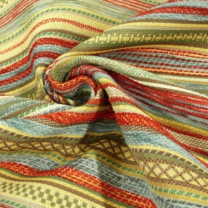 Möbelstoff Bezugsstoff KRUMBACH Streifen rot blau braun grün beige
