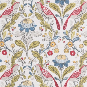 Clarke & Clarke Dekostoff Polsterstoff Blumen Vogel weiß bunt 138cm