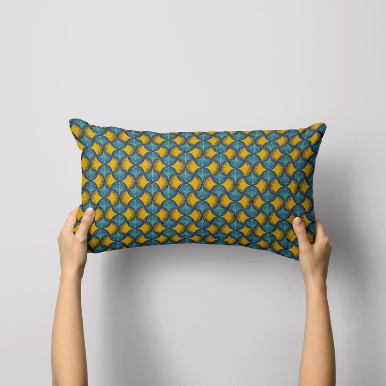 Cushion cover Ginkgo leaves turquoise yellow blue various sizes BEAUTIFUL LIFE