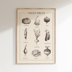 Cartel de arte de estilo vintage, impresión de arte de verduras, decoración de pared de núcleo de cabaña, abuela, colgante de pared de cocina, cartel de comida, regalo de amante de la granja