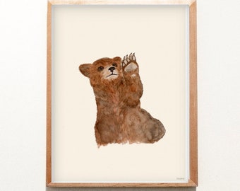 Bear watercolor painting, Animal Illustration, Home decor, Wildlife Art Print, Woodland nursery Room Decor