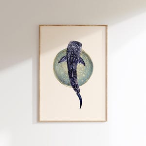 Póster de tiburón ballena, impresión artística de biología marina, decoración de pared marina, tapiz para habitación infantil, acuarela náutica para casa de playa, regalo para amantes del océano
