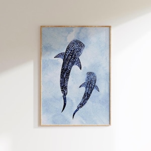 Whale Sharks Watercolor Posters, Nursery Ocean Art Prints, Sea Life Home Decor, Kid Room Nautical Wall Art, Marine Biology Posters