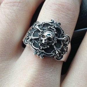 Silver Bone Cross Pirate Skull Ring, Pirates of the Caribbean, Lost at Sea Treasure Chest, Gift for Him or Her, Birthday Christmas Men Women