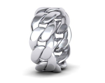 Cuban Chain Link Ring, Wedding band, Men&#39;s Women&#39;s 925 Engagement Ring, Groomsmen Gift, Christmas, Custom Ring, Silver
