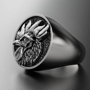 Silver Rooster Ring, Chicken Lady, Gag Gift, Men&#39;s Women&#39;s Jewelry, Animal Signet Ring