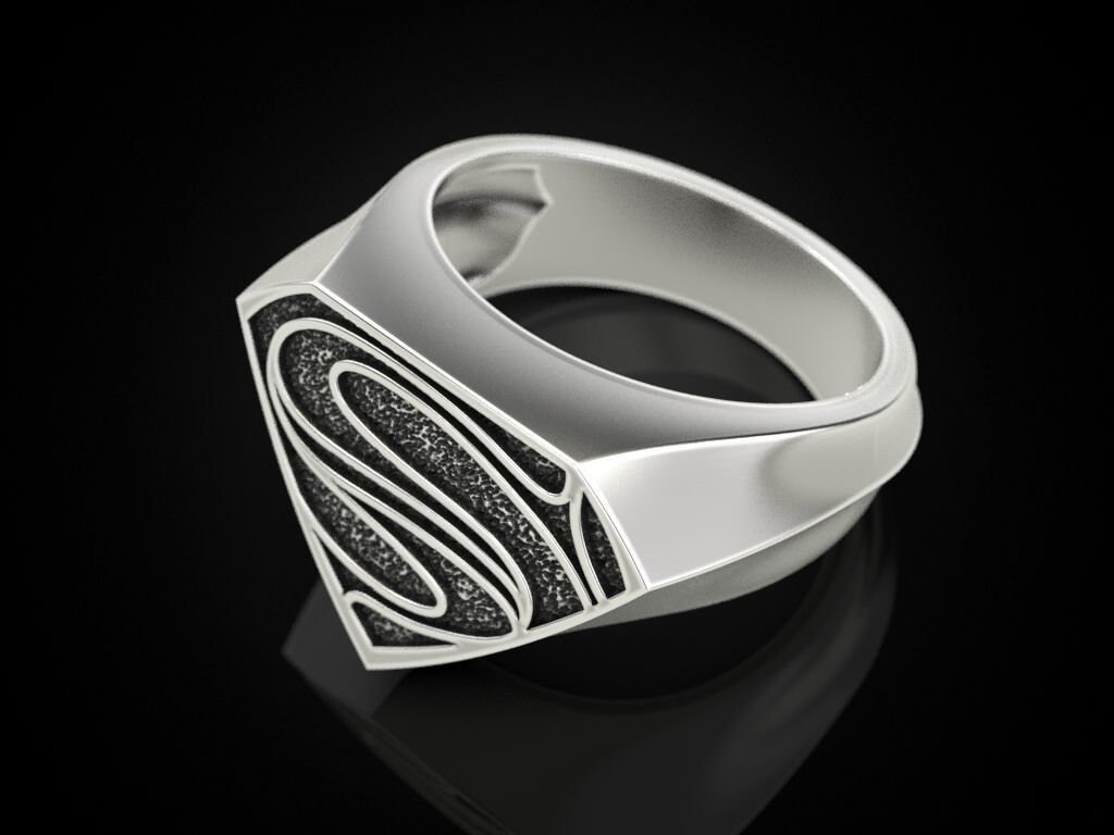 Superman Signet Ring, 925 Silver, Gold, Superhero Jewelry