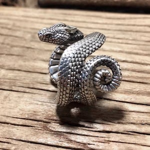 Bague serpent vipère à cornes, cadeau en argent pour lui elle, cadeau de Noël, bijoux celtiques, venin, bague sombre