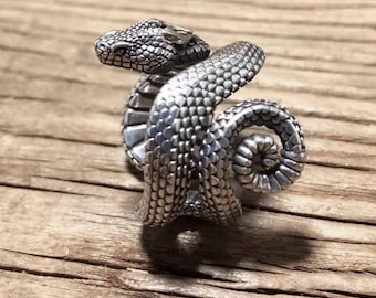 Horned Viper Snake Ring Silver Gift for Him Her, Christmas Gift, Celtic Jewelry, Venom, Dark Ring