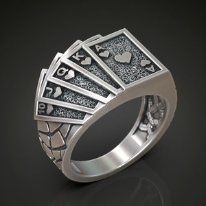 925 Silver Playing Card Ring, Gift for Him/Her, Ace of Spades, 21, Blackjack, Christmas Gift, Fathers Day Gift