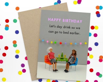 Funny Birthday Card - Let's Day Drink | Cards For Her | Cheeky Cards For Friends Girlfriends Besties | Hilarious Card For Drinking Buddies