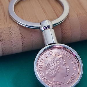 21st Birthday 2005 Lucky Penny Keyring: Double-sided UK Coin, see both sides. Gift Wrapped  (Quicker delivery option at checkout)