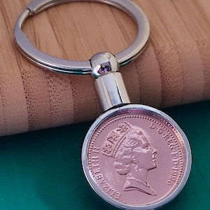 30th Birthday 1996 Lucky Penny Keyring: Double-sided UK coin, see both sides. Gift Wrapped (Quicker delivery option at checkout) image 1