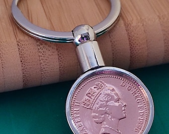 30th Birthday 1996 Lucky Penny Keyring: Double-sided UK coin, see both sides. Gift Wrapped  (Quicker delivery option at checkout)