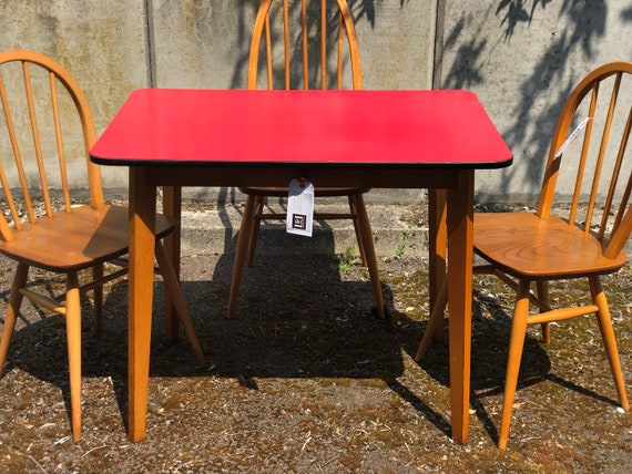 60s Retro Red Formica Kitchen Dining Table Desk with Drawer