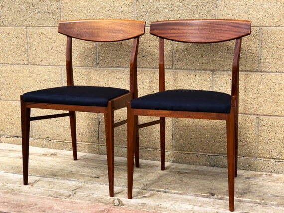 Two MCM Danish Style Teak Chairs with Black Suede Seat