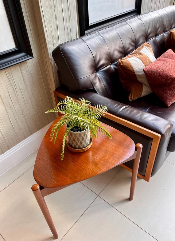 Mid-Century Modern Teak Side Table: Danish Modern Guitar Pick Design