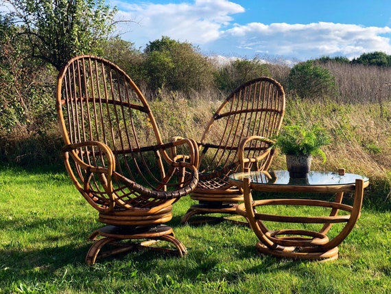 ANGRAVE'S Bamboo Swivelling Rocking Armchair 1970s