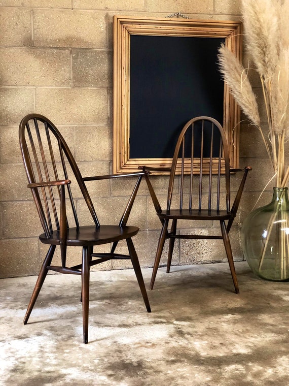 A Pair of Ercol 365 A Carver Chairs Blue Label circa 1960s