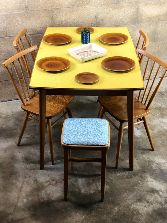Sixties Sunshine Yellow Formica Kitchen Table / Desk Space