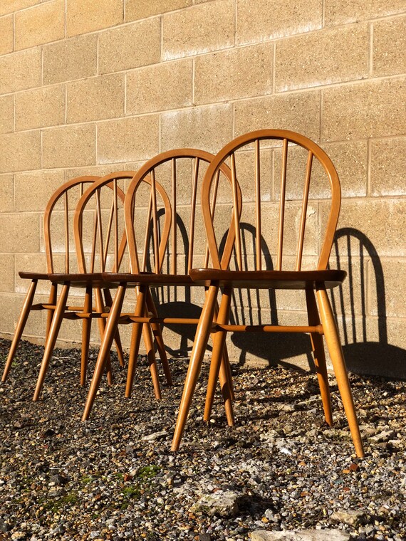 Four Unrestored Vintage Ercol Windsor Blond Kitchen Dining Chairs model 400