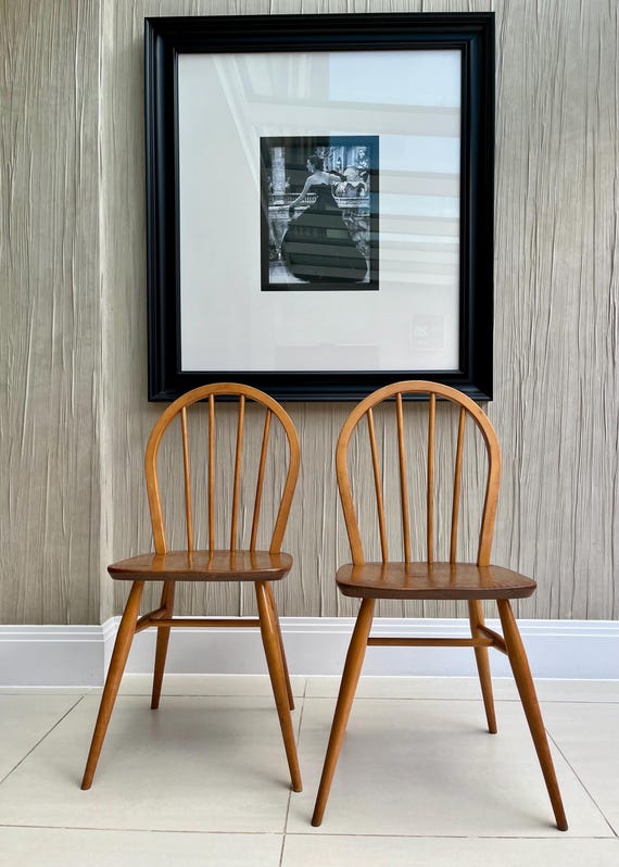 A Pair of Vintage Ercol Model 400 Windsor Dining Chairs in Elm & Beech Mid-Century British Design
